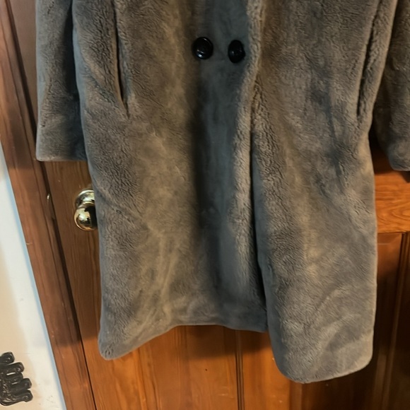 New Rebecca Minkoff Faux Fur Wool Coat Double Breasted Green L $398 NWT - Picture 2 of 3